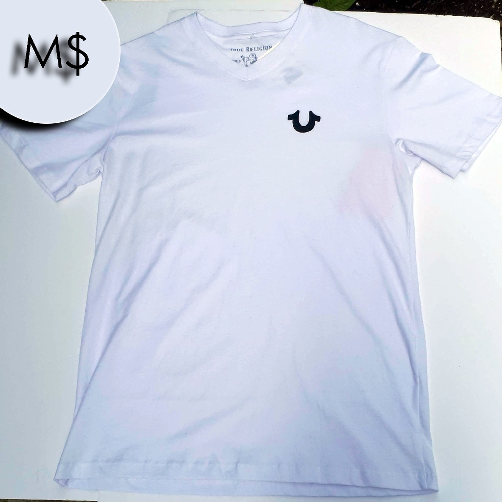 True Religion V Neck Logo Tee White NWT SMALL